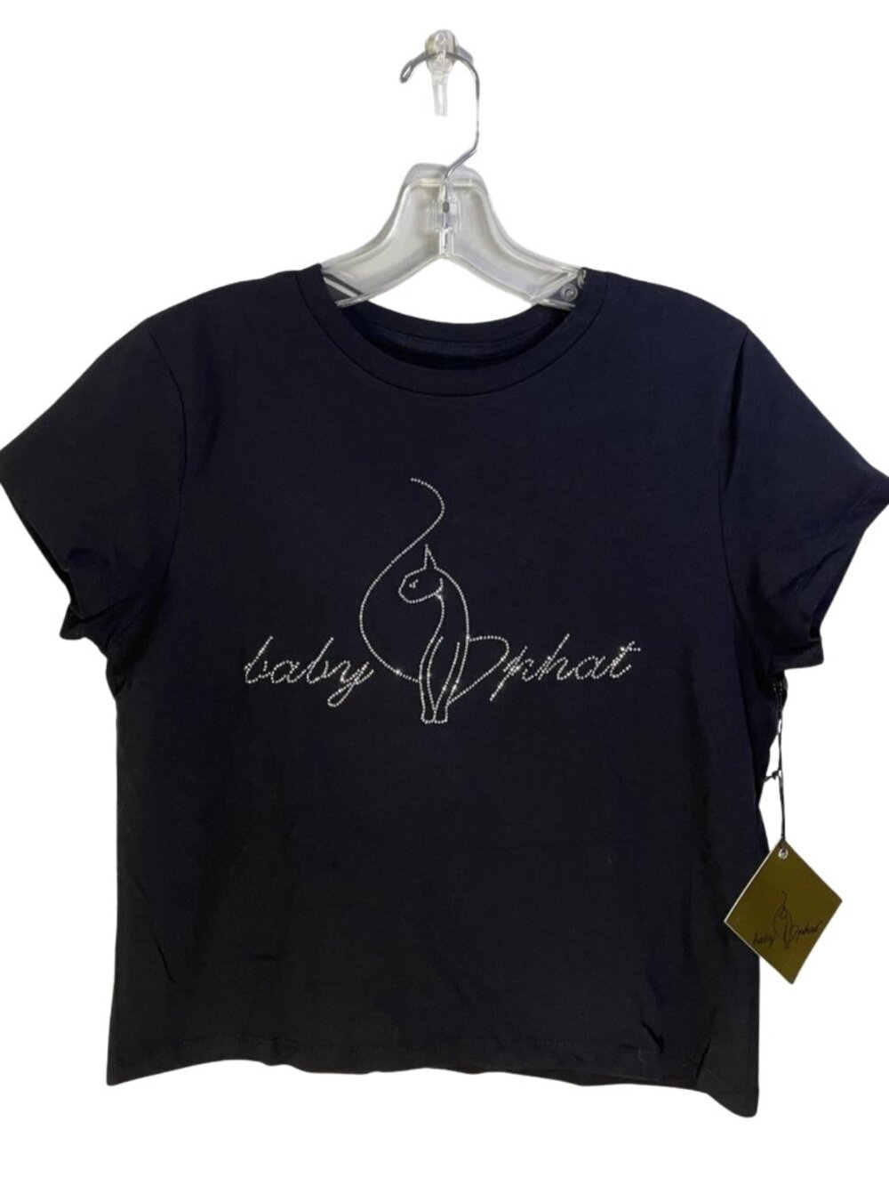 Baby Phat Black Tee with Silver Rhinestone Cat Logo